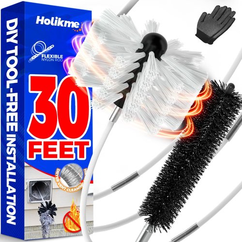 Holikme Dryer Vent Cleaner Kit - 30 Feet Flexible Lint Brush with Drill Attachment - Easy Cleaning Tool