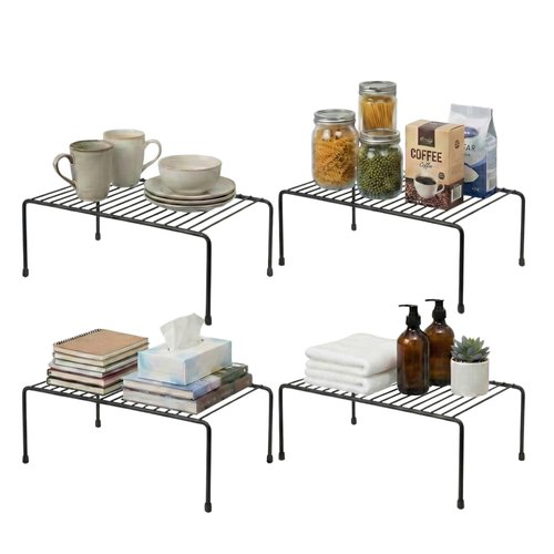 Evelots Kitchen Cabinet Wire Shelf Organizer/Rack - 4 Pack Sturdy Metal Shelf Risers - Double Your Counter Space - Great for Kitchen, Freezer, Pantry and Bathroom - Rustproof - Black
