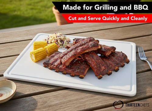 Extra Large 20 x 15 Plastic Cutting Board with Groove - Heavy 1/2" Thick White HDPE Poly, Long Lasting and NSF Approved for Restaurants and Commercial Kitchens - Weight 5lb