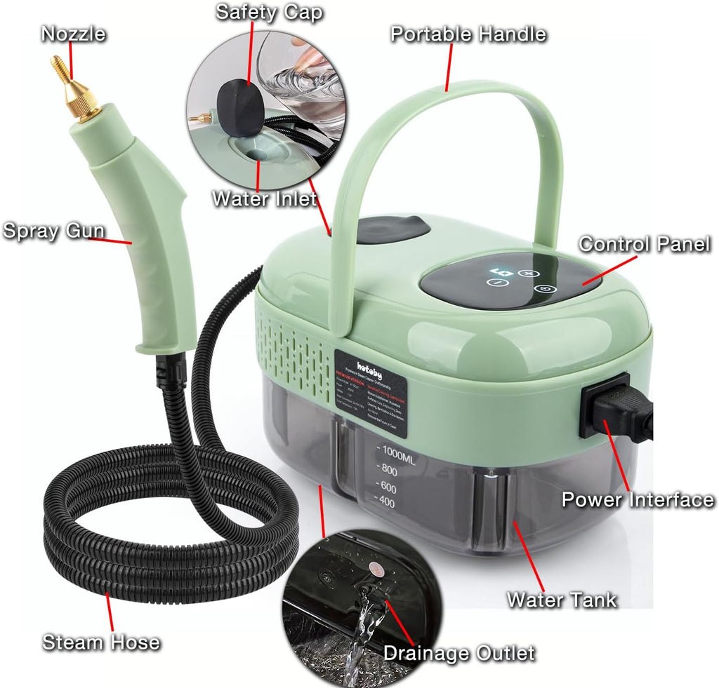 Skiennix Steam Cleaner - 2500W High Pressure Handheld Steamer with 6 Adjustable Gears | Portable Cleaning Machine for Home, Kitchen, Bathroom, and Car Detailing (Green)