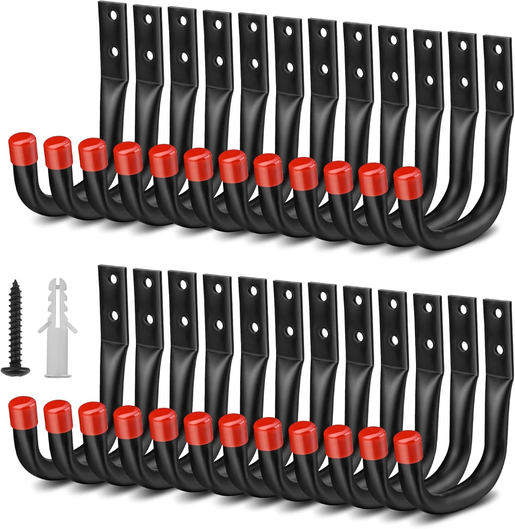 Nacial Heavy-Duty Garage Hooks - 24 Pack, 3.5" Wall Hooks with EVA Pads, 100LBS Capacity for Bikes & Ladders