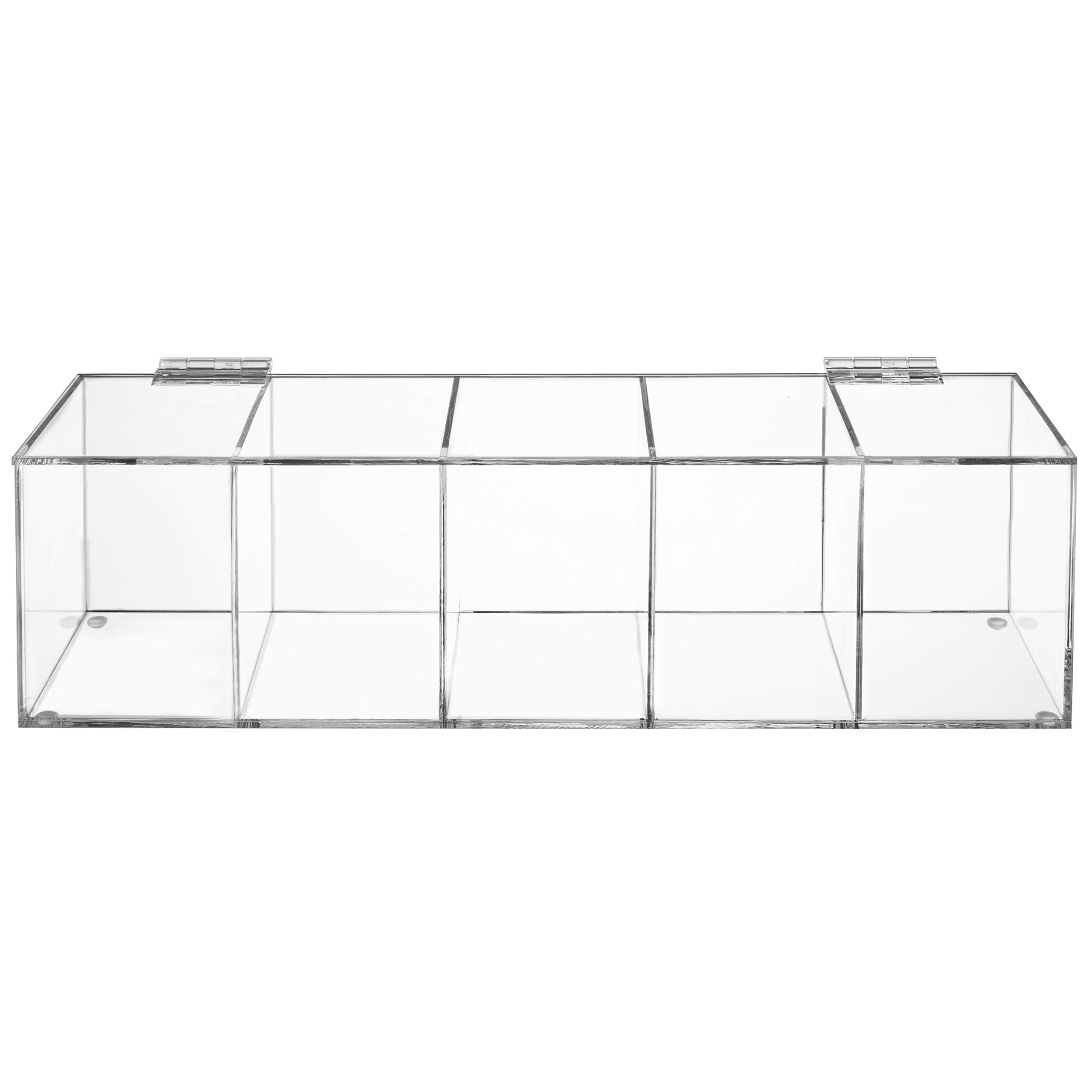 MyGift Acrylic Tea Bag Organizer Box with 5 Compartments and Hinged Lid, Drink Packet Storage Box, Kitchen Countertop Caddy Pantry for Assorted Teas and Condiments, Modern