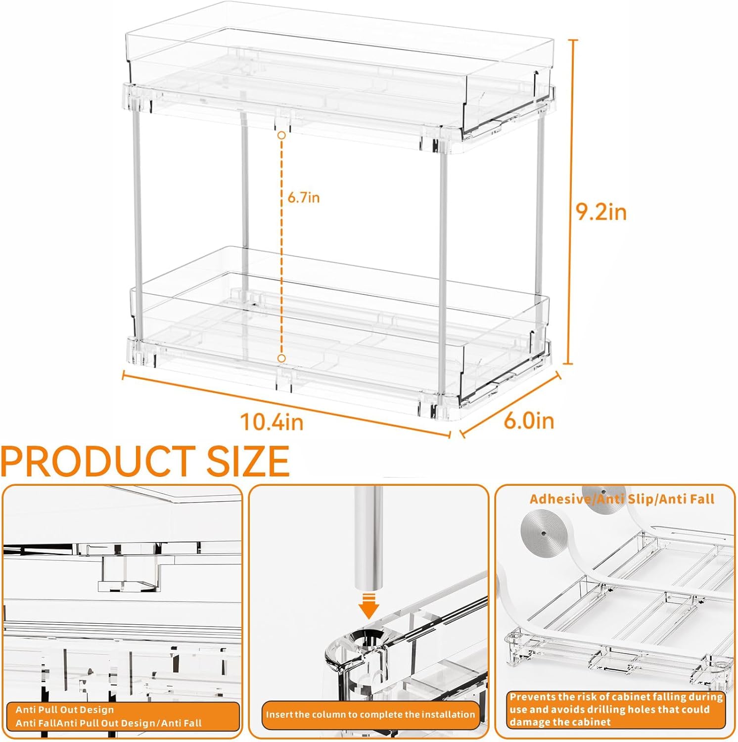 Yieach 4-Piece Bathroom Organizer Set - 2-Tier Clear Under Sink Storage & Pull-Out Drawers for Kitchen & Pantry