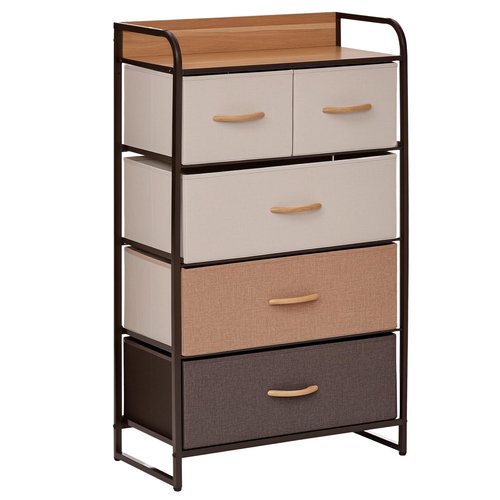 HOMCOM 5-Drawer Fabric Dresser Tower, 4-Tier Storage Organizer with Steel Frame for Hallway, Bedroom and Closet, Maple Wood