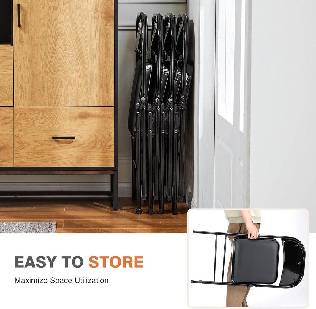 Sweetcrispy Folding Chairs - 12 Pack Leather Padded, Sturdy Metal Design | Easy Storage for Home & Office