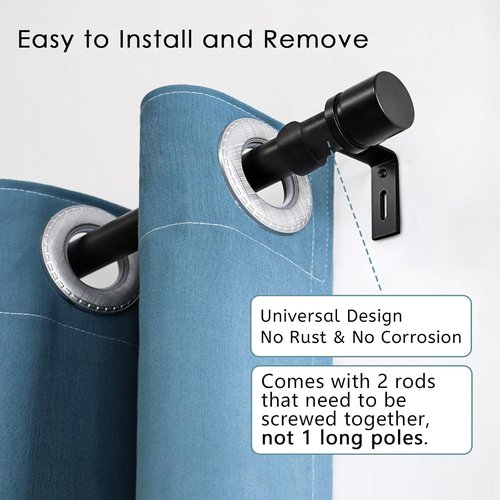 Byondeth Adjustable Curtain Rods - 16 to 40 Inches | 1-Inch Diameter, Black Aluminium Finials