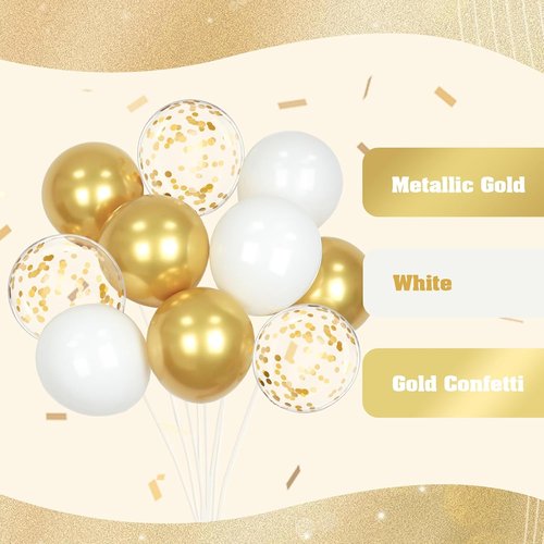 Gold and White Balloons by [Brand Name] - 60pcs 12-Inch Metallic Confetti for Weddings, Graduations & Birthdays