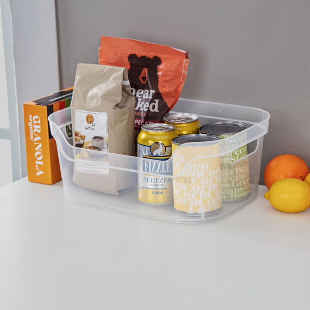 Sterilite Medium Open Scoop Front Storage Bins - Clear with Comfortable Carry Handles | 5.25x9.5x13 Inches (8 Pack)
