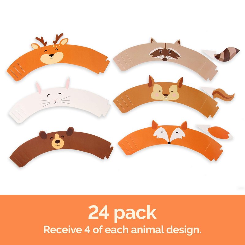 Pop Fizz Designs Woodland Baby Shower Cupcake Wrappers | Set of 24 Woodland Creatures for Baby Showers |