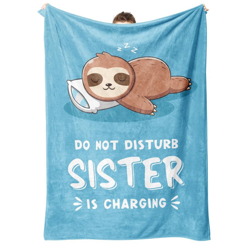 Funny Gifts for Sister, Sisters Birthday Gifts, Sis is Charging Sloth Blanket 50"x60", Present for Big Sisters from Sis Brother, Best Sis Ever Gift for Women, Super Soft Throws Blanket for Sister