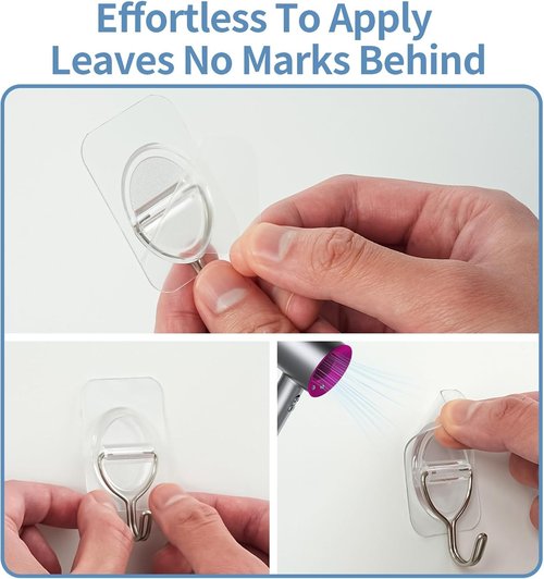 Adhesive Wall Hooks by [Brand Name] - No Damage, Heavy Duty 5KG, Waterproof, 10 Pack | Transparent Stainless Steel (3.5x5.3cm) for Kitchen, Bathroom, Office