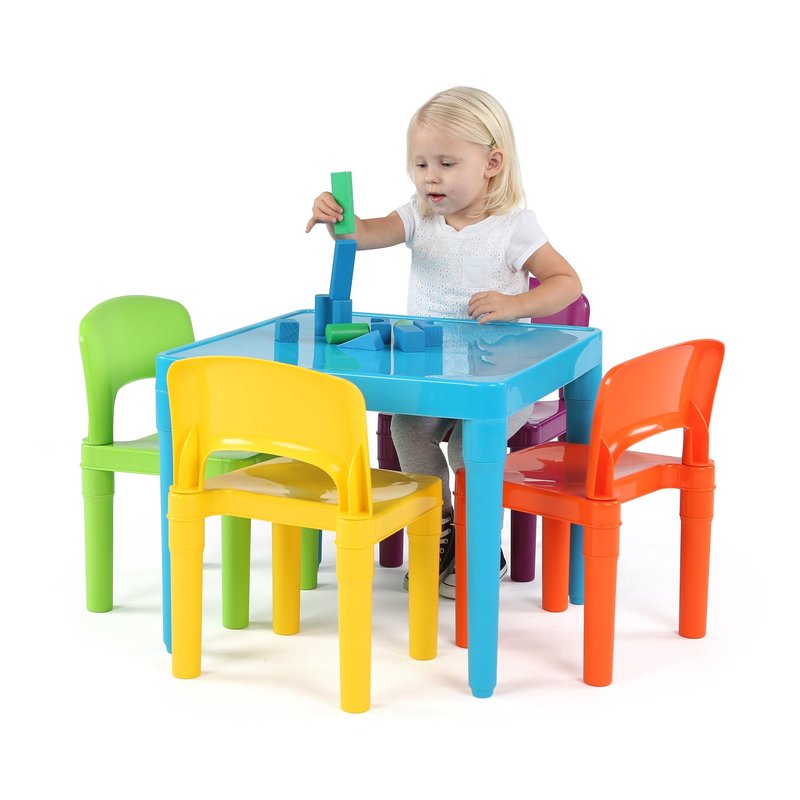Humble Crew Kids Plastic Table and Chair Set, Toddler Activity Table with 4 Chairs, Lightweight Easy-Clean Kids Desk for Play, Snacks & Crafts, Playroom Furniture, Blue/Red/Green/Yellow/Purple