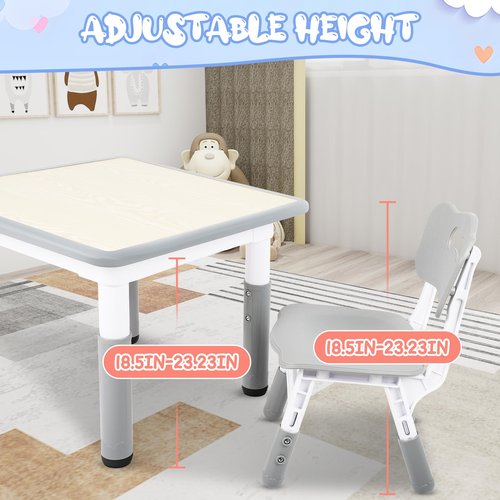 FAHKNS Toddler Table and Chair Set, Height Adjustable Kids Table and 2 Chairs, Graffiti Desk, Multi-Function Tables for Kindergarten, Living Room, Kid's Room