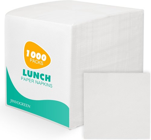 JINVOGREEN 1000 Count White Paper Napkins - Soft & Absorbent 1-Ply Dinner Napkins | 6.5 x 6.5 Folded for Events