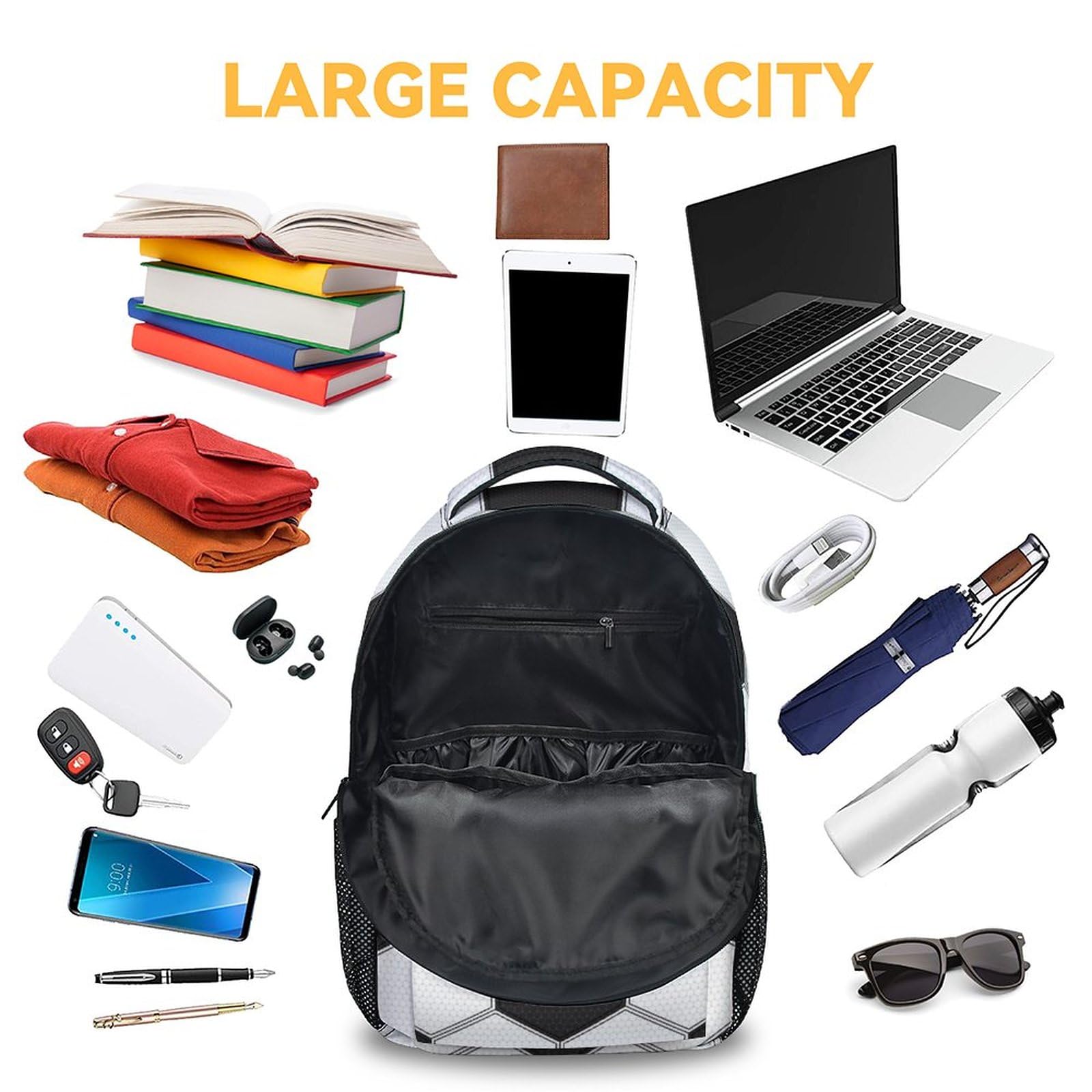 NICEFORNICE Soccer Backpack for Kids, 17 Inch Sport Backpacks for School, Black Lightweight Bookbag for Boys