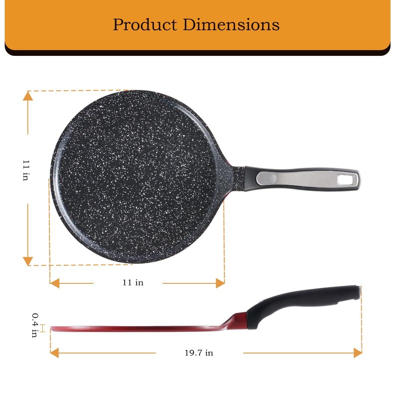 ROSSETTO Non-Stick Crepes Pan from France, Red 11in Ceramic Coating Pancake Skillet with Spreader, PFOA and PTFE-Free, Compatible with All Stovetops, for pancakes, eggs, omlets, quesadillas,tortillas