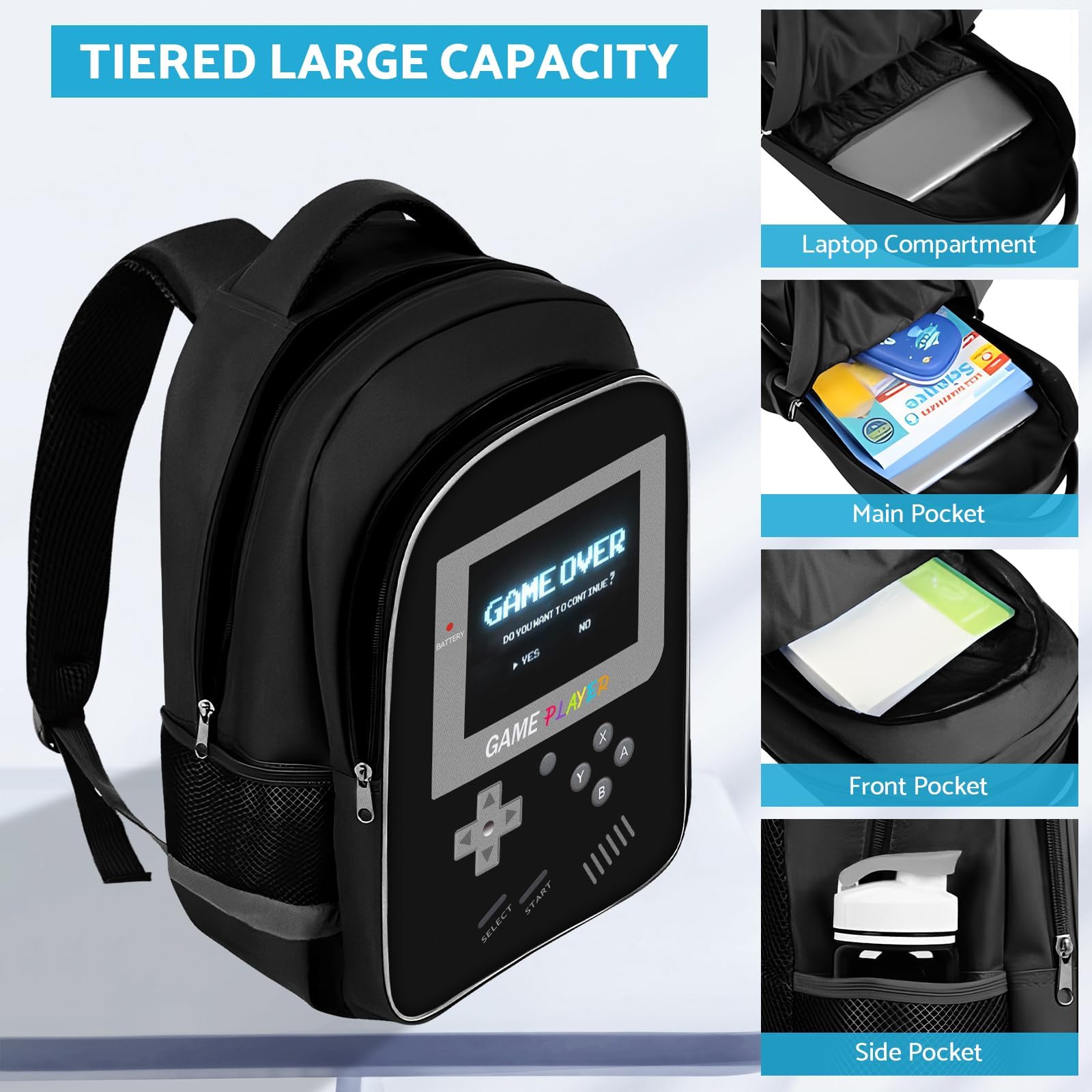 TILYTADLY School Backpack for Boys - Gamer Boys Backpack for Kids Children Teens Elementary Middle School - Students Bag for Ages 6-18,17″ Video Game Bookbag Travel Back Pack