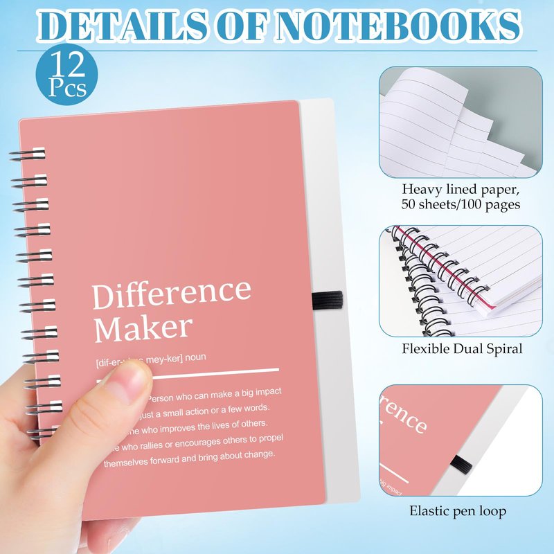 Teenyyou 72 Pcs 72 Pcs Difference Maker Employee Appreciation Gifts 24 oz Tumblers with Spiral Notebooks and Keychains Thank You Gifts Bulk for Teacher Nurse Coworker Leader (Bright Colors)