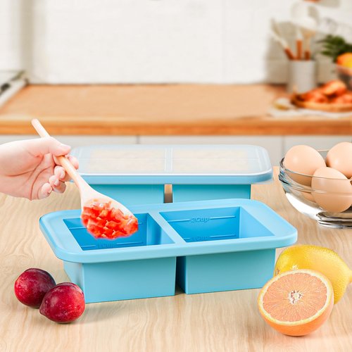 Silicone Freezer Trays with Lid, 2 Cup Soup Freezer Containers - 2 Pack, Silicone Soup Freezer Molds - Large Ice Cube Tray, Freeze and Store Soup, Broth, Sauce, Leftovers - Makes 8 Perfect 2 Cup