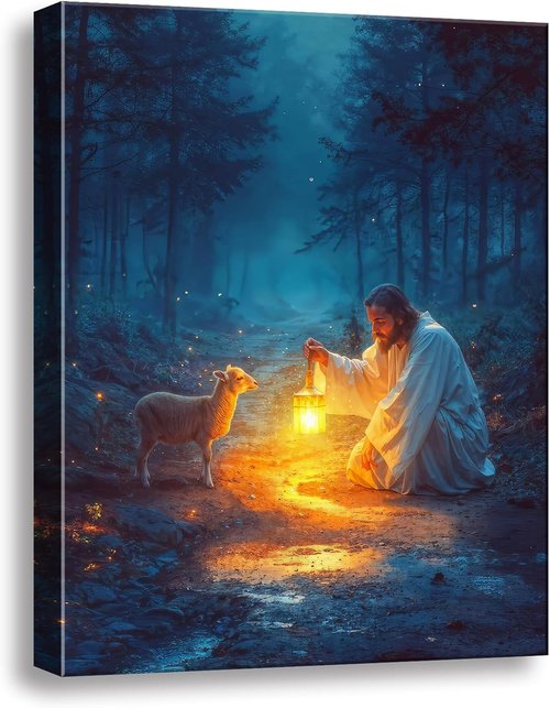 Christian Wall Art Decor - Serenity Prayer & Jesus with Lost Lamb Picture | Inspirational Baptism Gifts for All