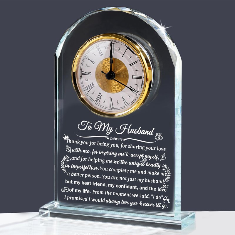 Arikyrist Gifts for Husband from Wife Romantic Anniversary Wedding Gift for Men Glass Clock to My Husband Birthday Ideas Crystal I Love You Keepsakes on Valentine's Fathers Day Christmas Home Decor