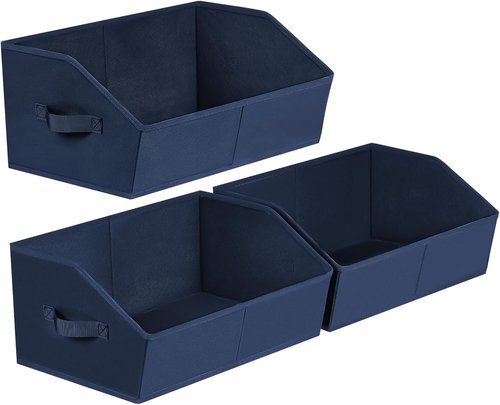 Homsorout Decorative Storage Baskets - Trapezoid Closet Bins with Handles, Navy Blue | 3 Pack for Home & Office Organization