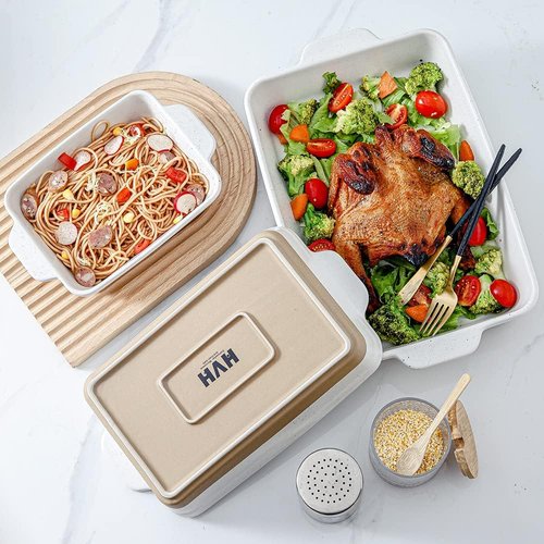 HVH Baking Dish Set - Large 9x13 Ceramic Casserole Dish | Deep Lasagne Pan - Farmhouse White, Set of 3
