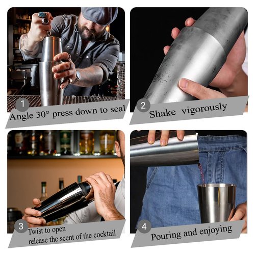 Boston Cocktail Shaker Set, 24 oz & 18 oz Premium 304 Steel Weighted Shakers Tins, Metal Martini Shaker for Bartending, Drink Shaker, Essential Bar Tools for Mixing Drinks（Sliver）