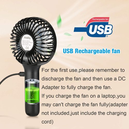 Miady Portable Handheld Fan - 5000mAh Mini USB Fan with 3 Speeds | 7-20 Hours Runtime for Travel & Office