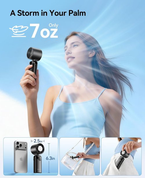 KIMMOO Handheld Portable Turbo Fan - Powerful 21000 RPM with Ice Cooler | Rechargeable Personal Fan (Black)