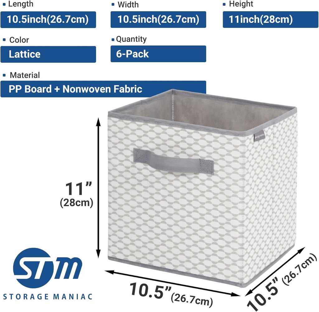 Storage Maniac Storage Cubes - Durable Collapsible Bins with Handles | 6-Pack 11-Inch Fabric Organizers