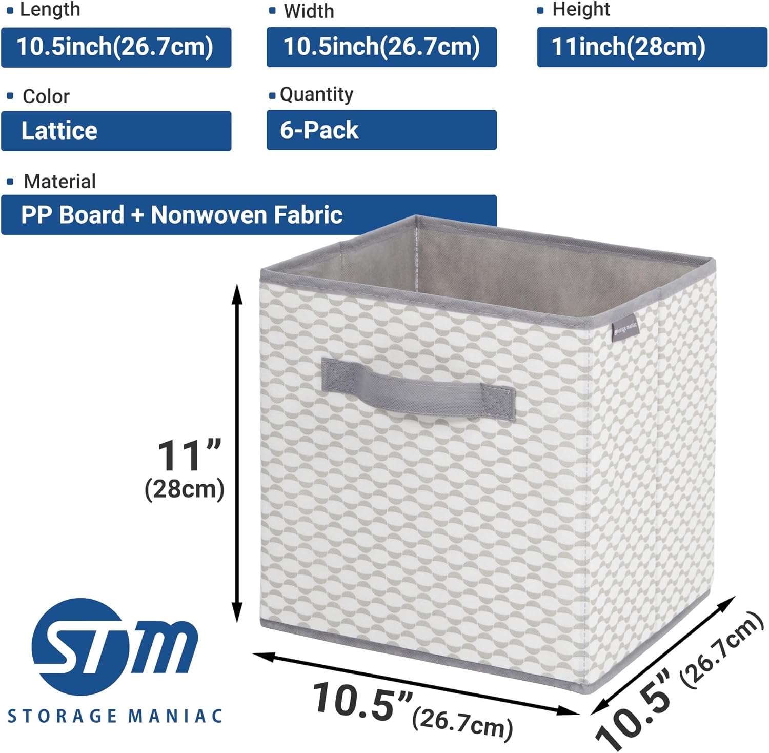 Storage Maniac Storage Cubes - Durable Collapsible Bins with Handles | 6-Pack 11-Inch Fabric Organizers