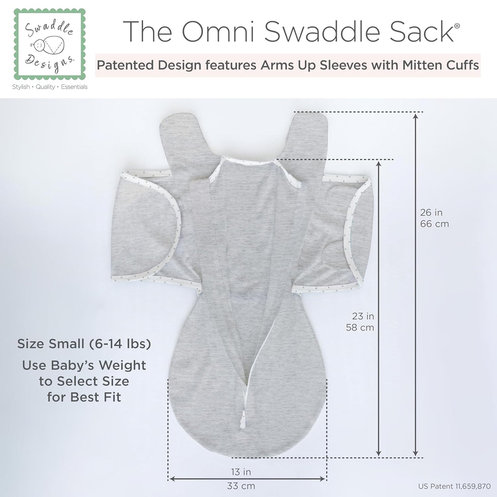 SwaddleDesigns 6-Way Omni Swaddle Sack - Arms Up Design for Newborns | Calms Startle Reflex, Heathered Jadeite, Small (0-3 Mo, 6-12 lbs)