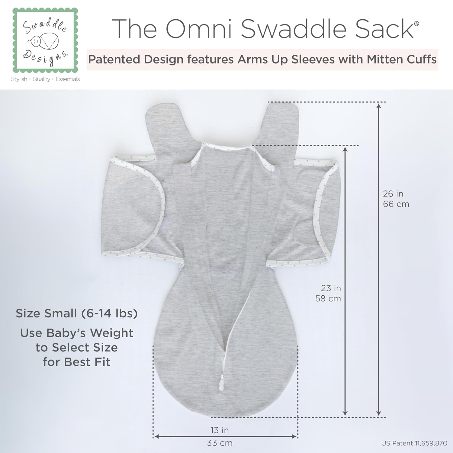 SwaddleDesigns 6-Way Omni Swaddle Sack - Arms Up Design for Newborns | Calms Startle Reflex, Heathered Jadeite, Small (0-3 Mo, 6-12 lbs)