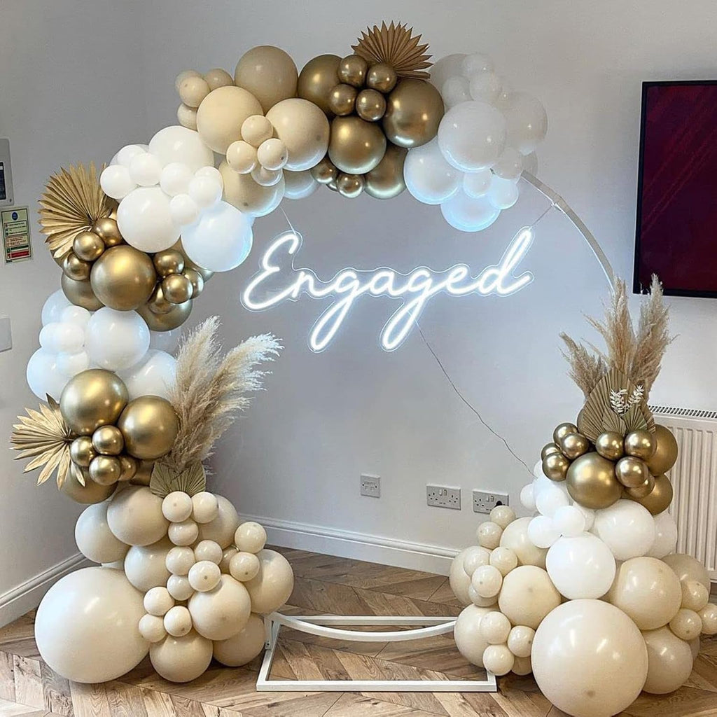 PartyWoo White Sand Balloon Arch Kit - 155pcs in 5-18 Inch Sizes | Elegant Off-White & Beige Decor for Weddings & Baby Showers