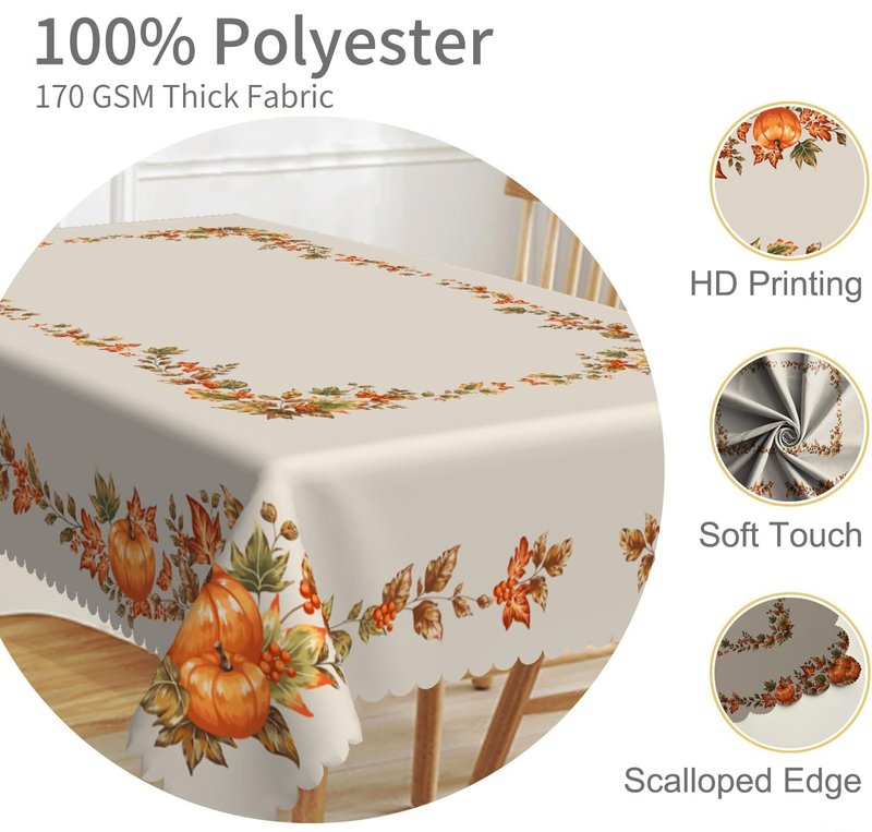 TTQYFNM 52x70inches Thanksgiving Traditions Autumn Harvest Bordered Rectangle Tablecloth Autumn Fall Leaves Pumpkin Patch Border Print Easy Care Fabric Table Cloth Cover for Dining Room Home Decor