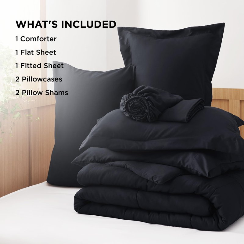 Bedsure Navy Bedding Sets King - 7 Pieces Solid Bed in a Bag, King Bed Set Navy with Comforter, Sheets, Pillowcases & Shams
