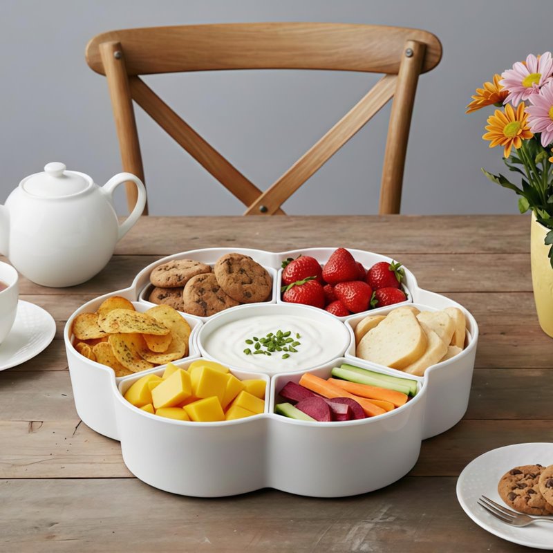 ZOOFOX Divided Serving Dish with Lid, Melamine Appetizer Tray with 7 Removable Compartment, Snacks Bowls for Chips and Dip, Veggies, Candy and Nut