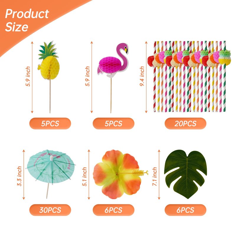 Hawaiian Luau Party Decorations Set - Tropical Grass Table Skirt With Palm Leaves and Flowers for Beach Summer BBQ Tikki Bar Theme Party