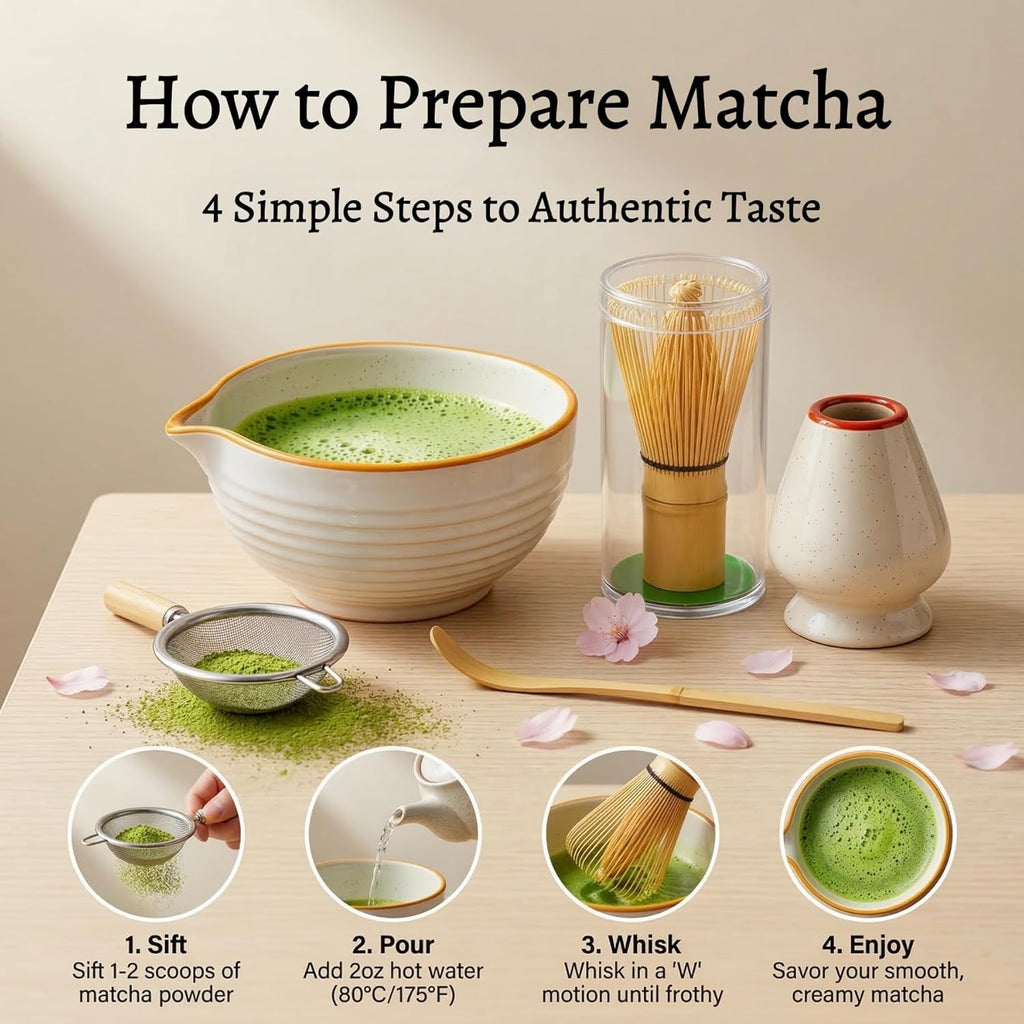 Skiennix 7-Piece Japanese Matcha Set - Complete Kit with Ceramic Bowl, Bamboo Whisk & Accessories