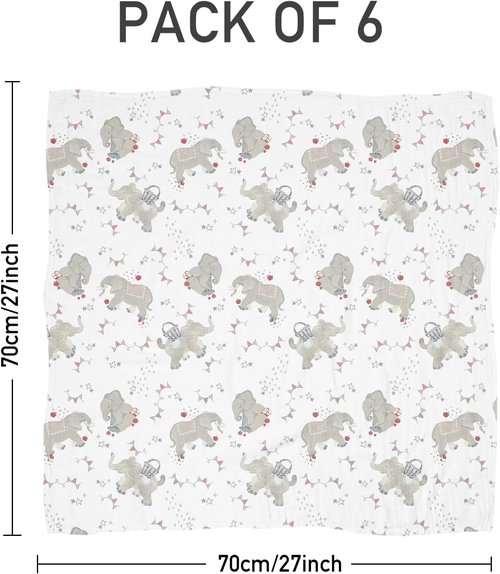 Graceful Muslin Baby Burp Cloths - Large 27 x 27 Inches, 6 Pack for Newborns in Soft Colors