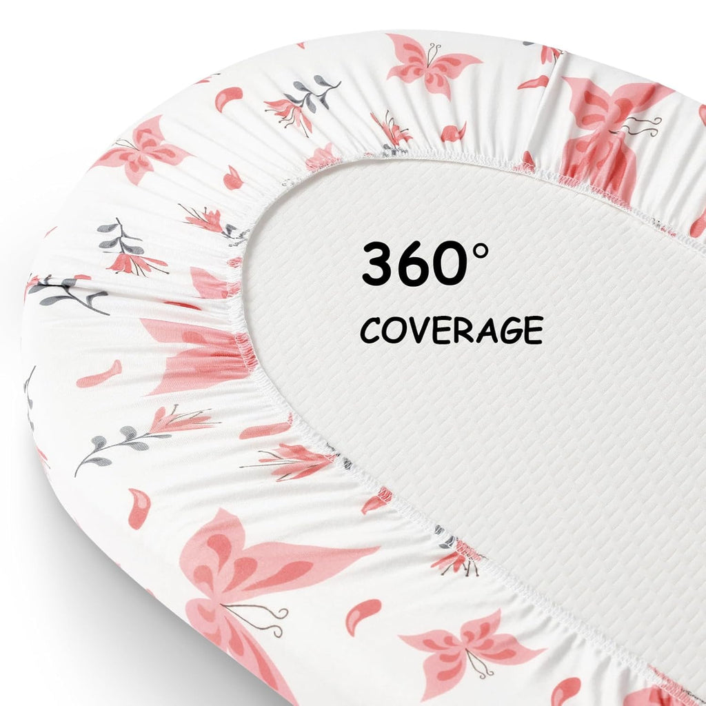 Yoofoss Bassinet Sheets - 3-Pack Fitted Baby Sheets for Halo & Baby Delight | Soft Breathable Design (Pink & Butterflies)