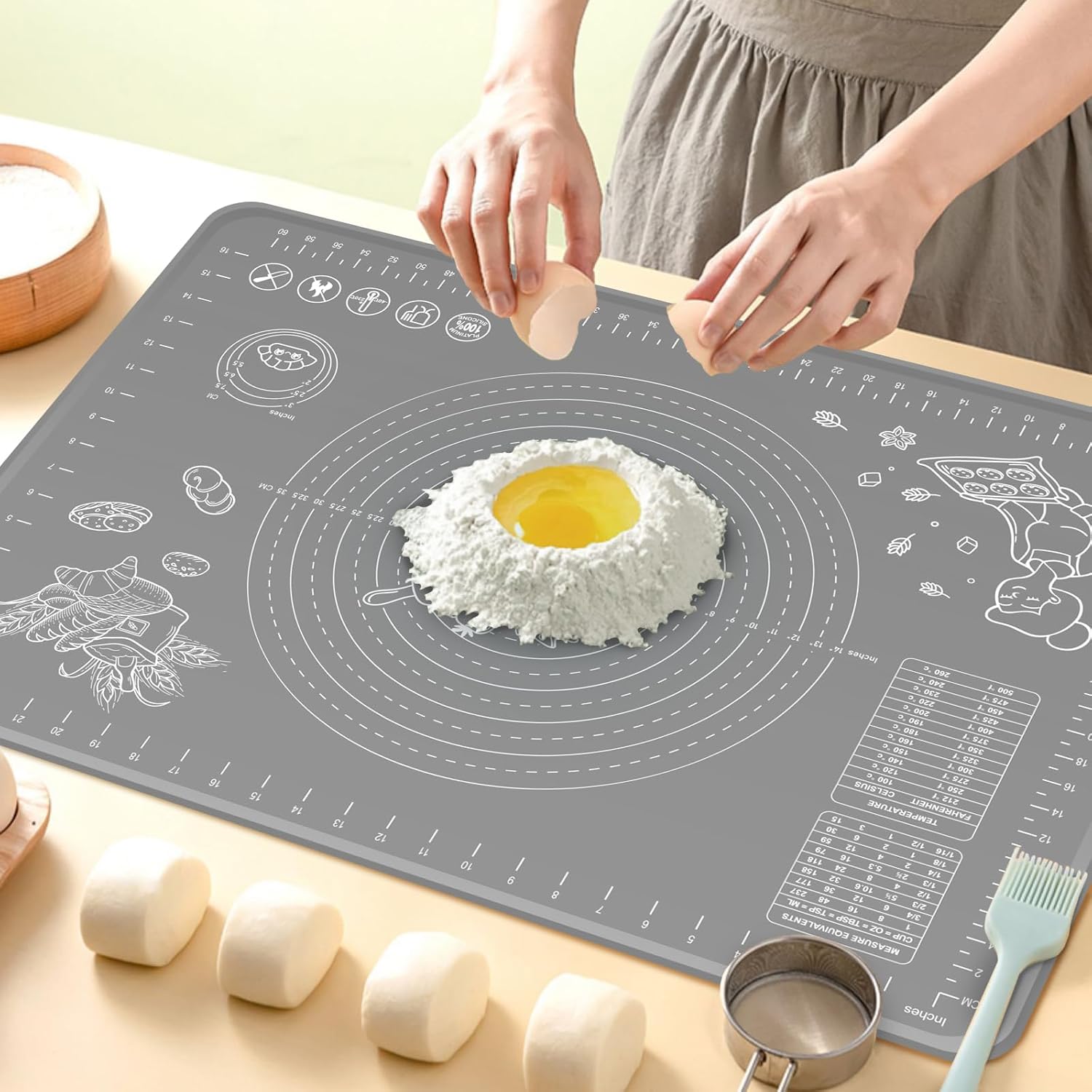 Skiennix Silicone Baking Mat - Extra Thick Non-Stick Pastry Mat with Measurements | 32x24 Inch