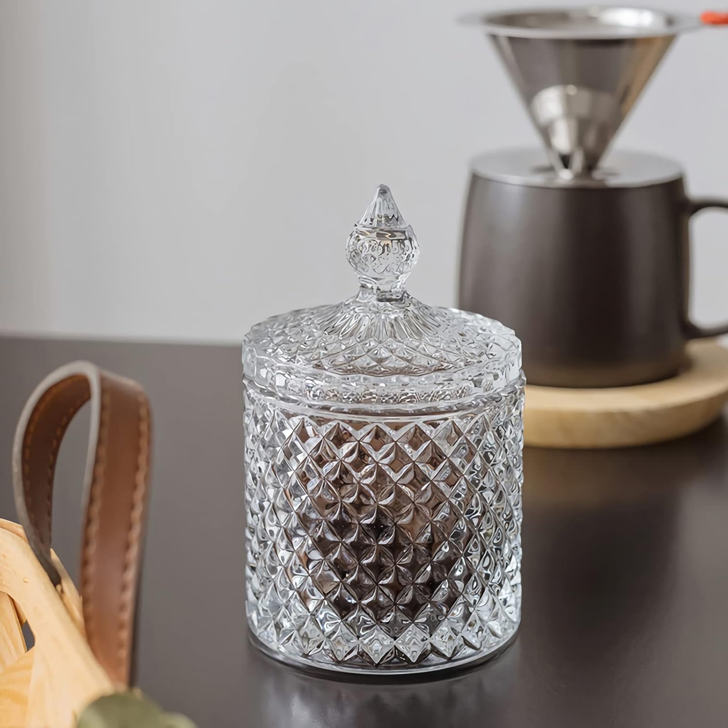 Qtip Holder - Thick Glass Apothecary Jars with Lid | 2 Pack Bathroom Storage for Cotton Swabs, Jewelry & More