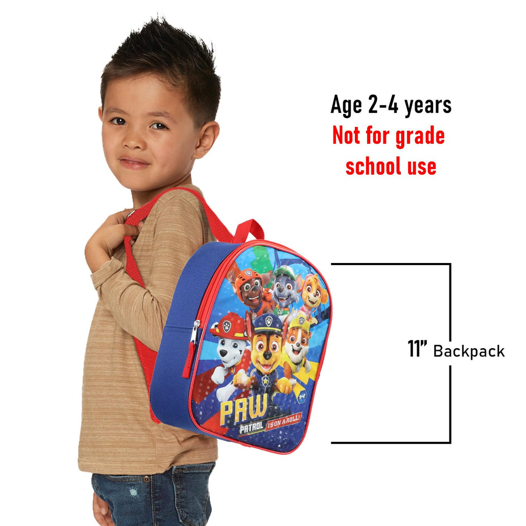 Paw Patrol Mini Backpack for Boys - Bundle with 12" Small Backpack Featuring Chase, Marshall, Rubble Plus Water Bottle, Stickers and More | Paw Patrol Mini School Bag Set for Kids