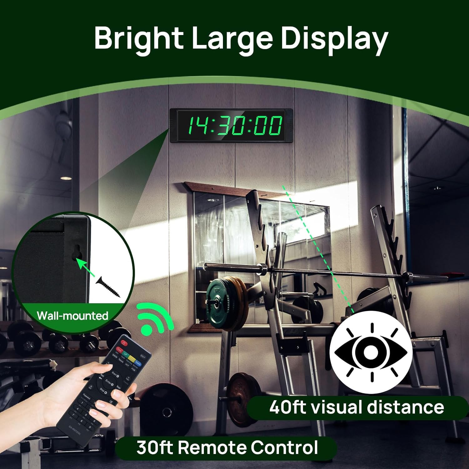 YZ Gym Timer Clock for Home Gym, Fitness Timer with Stopwatch Button, Large Digital Stopwatch Countdown Clock, 12/24H Digital Wall Clock, with Stand