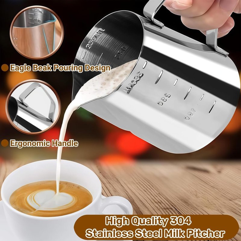 Spalivivre 22 Pcs Espresso Distribution Tool, Espresso Tamper 51mm, Include WDT Tool, Coffee Stirrer, Frothing Pitcher, Latte Art Pen, Tamper Mat and 16 Coffee Stencils, for Baristas and Coffee Lovers