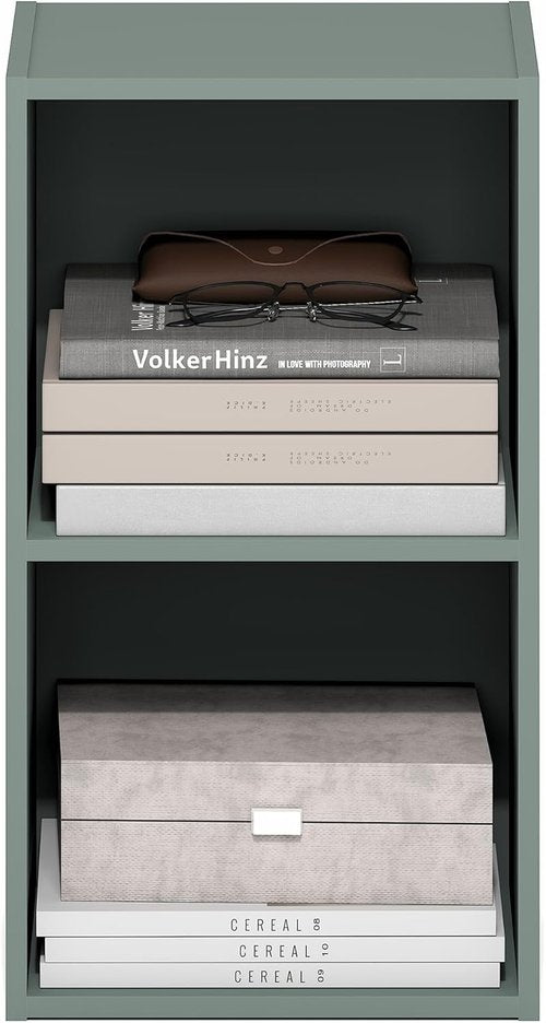 Furinno PASIR Bookshelf - 2-Tier Modern Open Shelves Bookcase | Easy Assembly, Sage Green, 9 x 12 x 21