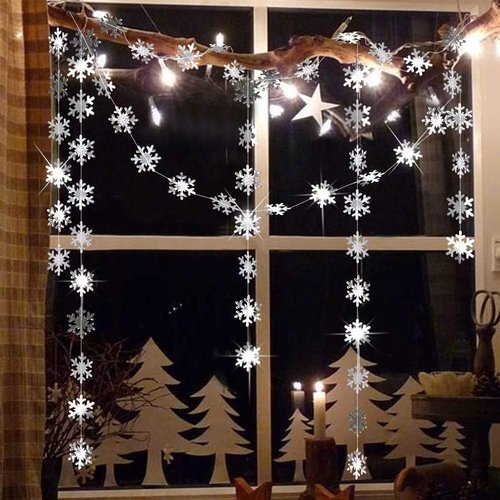 Cheerland Silver Snowflakes Garland - Winter Wonderland Decorations for Holiday Events & Parties