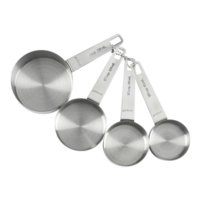 GoodCook Gourmet Measuring Cup Set, Stainless Steel 4-pc., 1/4, 1/3, 1/2, 1 Cup etched measurements